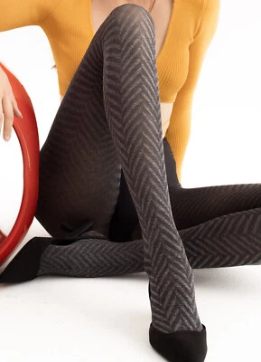Herbst Mikrofaser Strumpfhose Tweed Muster Streifen schwarz grau 40DEN Gr.S-XL - Bild 1 von 4
