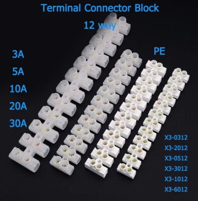 X3 Series Terminal Connector Block 12 way Strip Electrical Wire Block 3A -60AMP - Image 1 of 4
