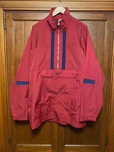 MEN NIKE 1/2 ZIP PULLOVER NYLON WINDBREAKER RETRO WHITE LABEL DARK RED BLUE XL - Picture 1 of 12