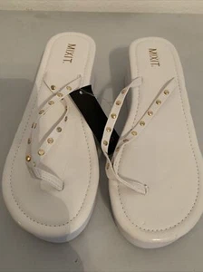 NWT Mixit Women’s Wedge Flip-Flop Sz 7 White Studded Retail: $20 (TW-1645) - Picture 1 of 7
