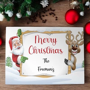 Personalised Christmas Gift Glass Chopping Board Santa Rudolph Upload a Design - Picture 1 of 13