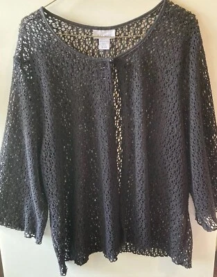 Suéter Cárdigan Avenue Talla 18-20 Mujer Negro Manga 3/4 Crochet Top Botón Genial Foto 1 de 4