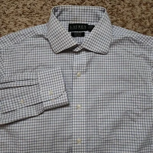 Lauren Ralph Lauren Blanco Cuadros Hombres Talla M 15.5 32-33 Clásico Manga Larga Botón - Imagen 1 de 10