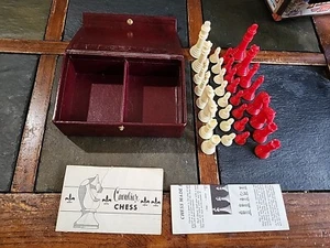 VINTAGE Cavalier Chess PIECES Chessmen Red & White Pieces - FULL SET OF 32 - Picture 1 of 3