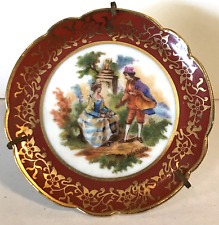 Limoges Courting Couple Miniature Porcelain Plate Red and Gold Rim Watteau