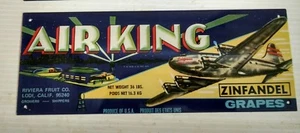 Avión de carga Air King Zinfandel uvas vintage letrero de metal con etiqueta de caja repro  - Imagen 1 de 3