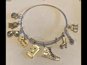 Silver Wire Expandable Bracelet I Love The 80s 1980s Pac Boombox 9 Charms - Picture 1 of 1