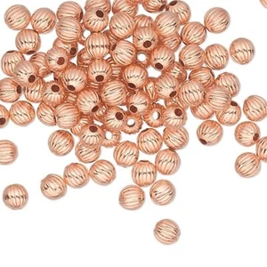 Bulk Solid India Shiny Copper 3mm Corrugated Ribbed Round Spacer Beads 100 pcs - Picture 1 of 3