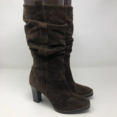Женские замшевые кожаные сапоги Via Spiga до середины икры на блочном каблуке 6 шт. коричневые без застежек - Изображение 1 из 4