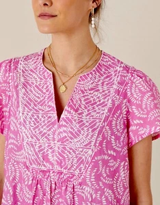 MONSOON Tunic Top XL Pink Embroidered Oversized 100% Linen V-Neckline - Picture 1 of 12