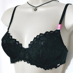Victoria Secret Bra Unlined Underwire Black Lace 32D (VS PINK LINE) New with Tag - Picture 1 of 6