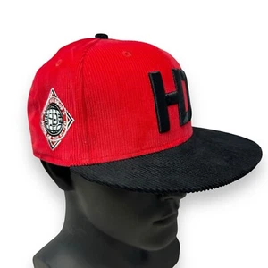 Lids Hat Drop Branded HD Fitted Cap 7 3/8 Corduroy Red & Black - Picture 1 of 8