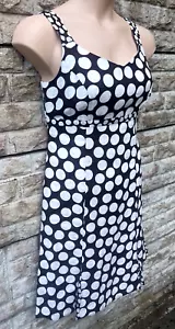 Ladies Per Una Brown/White Spot 100% Linen Smart Lined Sleeveless Dress UK 14 - Picture 1 of 17