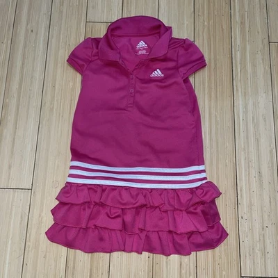 Adidas Pink Ruffle Polo Dress Girls Size 5 Tiny Blue Marks - Image 1 of 4