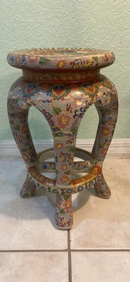 Taburete de barril de cerámica dorada Imari con cortesanas japonesas Oiran 17"x10" Foto 1 de 4