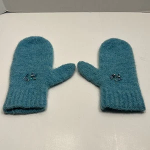 Vintage Women's Winter/Fall Felted Wool Mittens - Teal BLue with embellishments - Picture 1 of 2