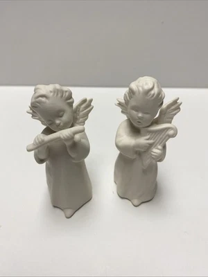Harpa e flauta de porcelana vintage Goebel tocando anjos feitos na Alemanha - Imagem 1 de 4