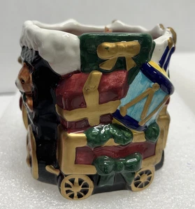Fitz And Floyd Handpainted Christmas Holiday Train Candle And Holdet Set - Picture 1 of 5
