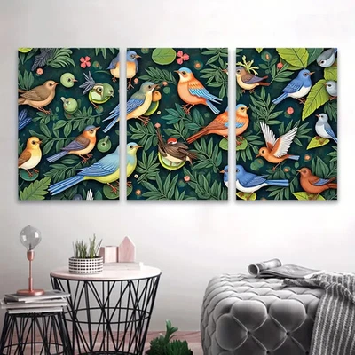 3pcs Vibrant Birds Artwork Wall Art Canvas Unframed/Framed - Image 1 of 4