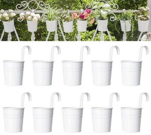 10 Pcs Hanging Flower Pots Metal Iron Bucket Planter for Railing Fence Balcon... - Picture 1 of 7