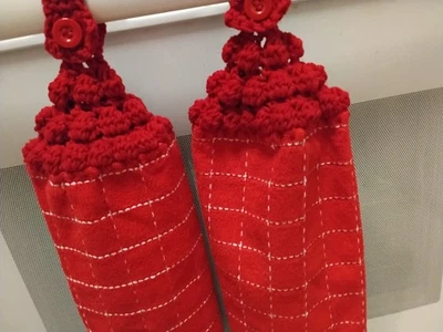 Juego de 2 toallas colgantes para platos de cocina rojas tapas de ganchillo hechas a mano toallas rojas Foto 1 de 4