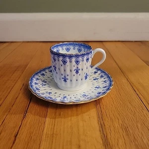 Taza y platillo de porcelana Spode Fleur de Lis azul blanco y dorado Demitasse - Imagen 1 de 7
