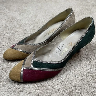 Tacones Paradise Kittens para mujer 8 bloques de colores gamuza cuero vintage EE. UU. baile bajo Foto 1 de 4