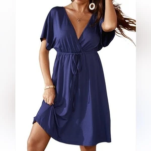 Cupshe Malee Short Sleeve Elastic Waist Tie A-Shape Dress small medium (bin EE) - Picture 1 of 7