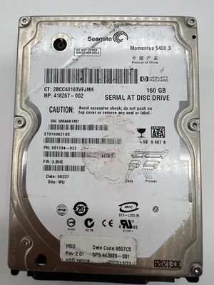 Seagate ST9160821AS 160GB 2.5" SATA HDD 5400RPM FW:3.BHE Momentus 5400.3 - Image 1 of 4
