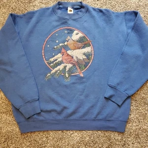 Vtg 90s Fruit Loom XL Blue Cardinal Crew Neck Sweatshirt USA Made Distressed  - Picture 1 of 9