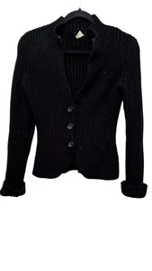 VTG J. Crew Black 100% Merino Wool Y2K 90s Button-Up Cardigan Sweater S - Picture 1 of 8