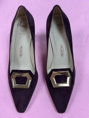 NOVO-Amalfi por Rangoni Firenze-Mulheres Vestido Salto Couro Camurça Borgonha Tamanho-7N - Imagem 1 de 4