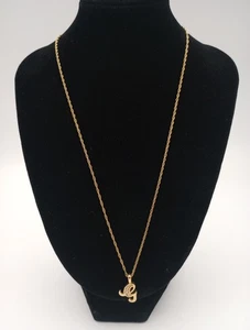 Goldfarben und Strass Buchstabe G Anhänger mit Kette Vintage Teen Jugend - Bild 1 von 5