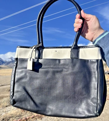 Kate Spade Vintage Soft Leather Tote Black And Cream - Image 1 of 4