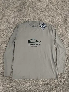 Drake Fishing T-Shirt Men Long Sleeve Ghost Gray Graphic Lightweight Sz M NWT B7 - Picture 1 of 8