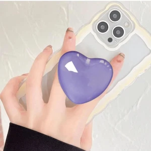 Cute Purple Heart Shaped Phone Grip 3D Collapsible Crystal Phone Stand - Picture 1 of 7