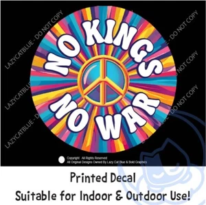 No Kings No War Peace Decal Sticker Retro Anti MAGA Trump 47 America USA Protest - Picture 1 of 7