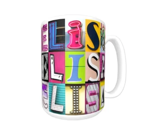 Taza/taza de café ELISA con el nombre en fotos de letras de signo reales - Imagen 1 de 1