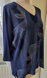 Legeres T-Shirt - V-Ausschnitt 3/4 Arm - dunkles Blau - gemustert - Gr. 38 - Bild 1 von 7
