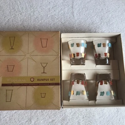VINTAGE FEDERAL RUMPUS SET SHOT GLASSES - ORIGINAL BOX NEVER USED - FANTASIA - Image 1 of 3