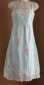 Lilly Pulitzer Blue Pink Carnation Dress 2 Crochet Lace Trim Hemline - Picture 1 of 7