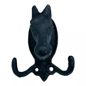 Horse Head Cast Iron Coat Hanger Wall Mount Dual Hook Barn Western Equestrian 4” - Picture 1 of 8
