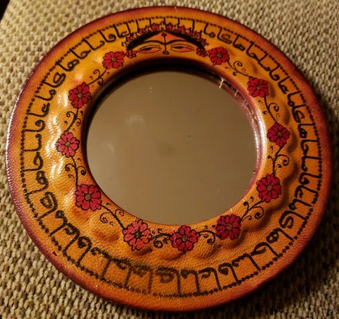 Gorgeous Handmade Old Hand-painted 6.5" Oriental Decorative Leather Mirror Cover