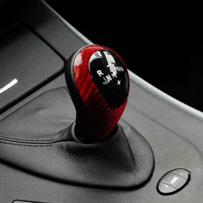 Cubierta de perilla de cambio de marchas de fibra de carbono roja apta para BMW M3 2009-13 M5 2005-08 M6 2006 Foto 1 de 4