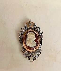 Antique Gold Filled Sardonyx Cameo Brooch Pin and Pendant 💗 - Picture 1 of 3