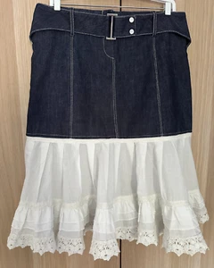 Karen Millen Blue/Cream Cotton Denim Skirt UK12 14? - Picture 1 of 5