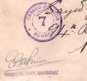 INDIA WW1 Military MIDDLE EAST Cover *HOSPITAL SHIP GOORKHA* Censor 1915 MA2061 - Picture 1 of 10