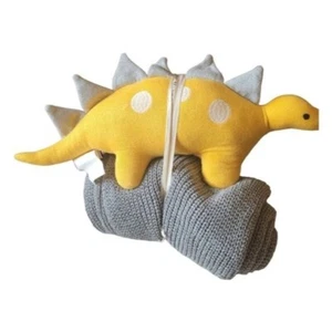 Handcrafted Stuffed Dinosaur and Blanket Set New with Tags Yellow and Gray 40x50 - Picture 1 of 4