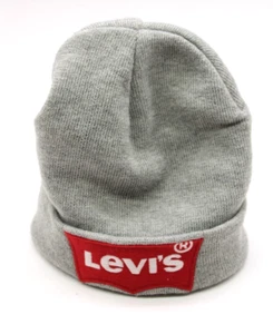Levi's Gray Youth Size Beanie Hat Cap Large Red Logo Acrylic Machine Wash - Picture 1 of 8