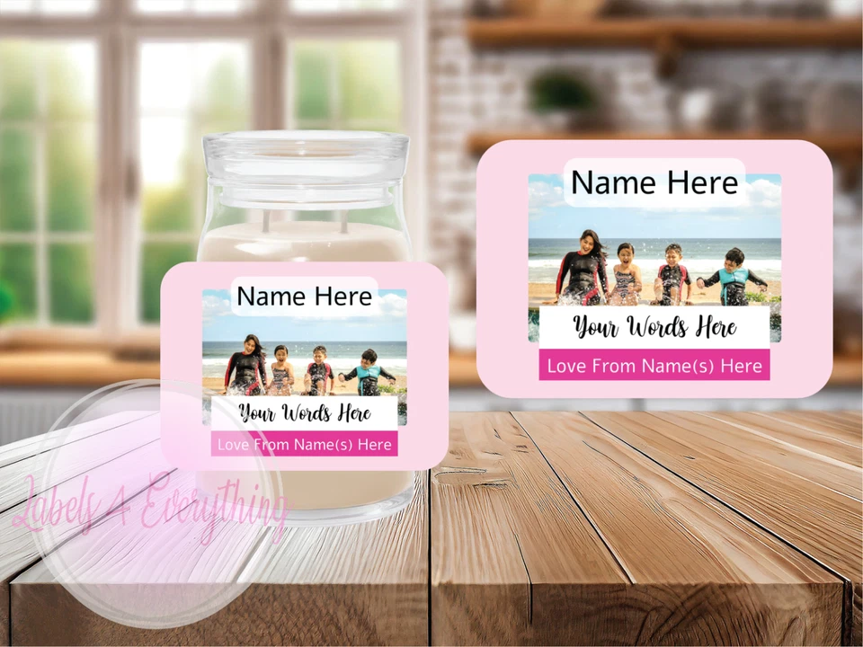 LABELS4EVERYTHING Personalised Photo Candle Label Sticker Wedding Party Birthday Present Gift D4